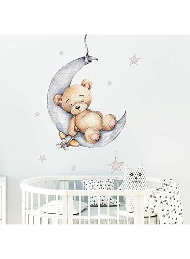 Teddy Bear Sleeping on The Moon and Stars Wall Stickers for Kids Baby Room Interior Decoration Wall Decals (Teddy Bear) - Image 3